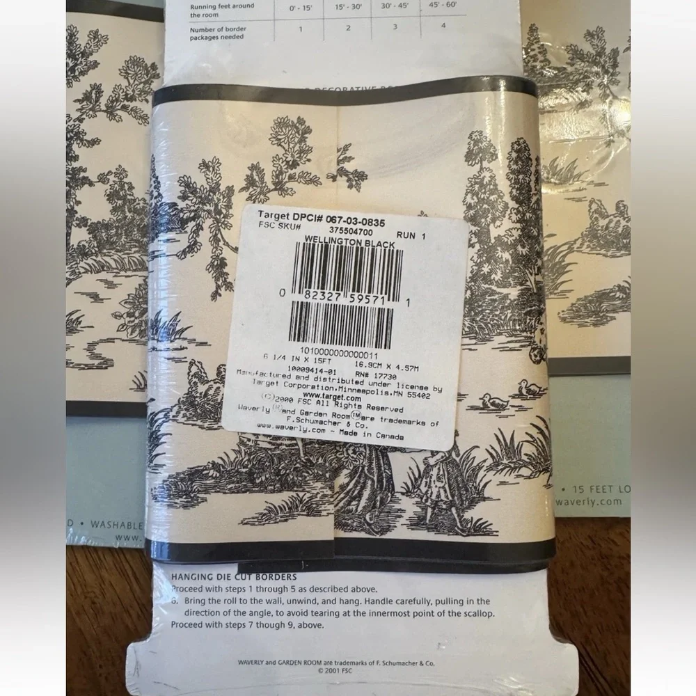 3 WAVERLY Toile Style Black Wall Border The Garden Room Line Cottage Core French